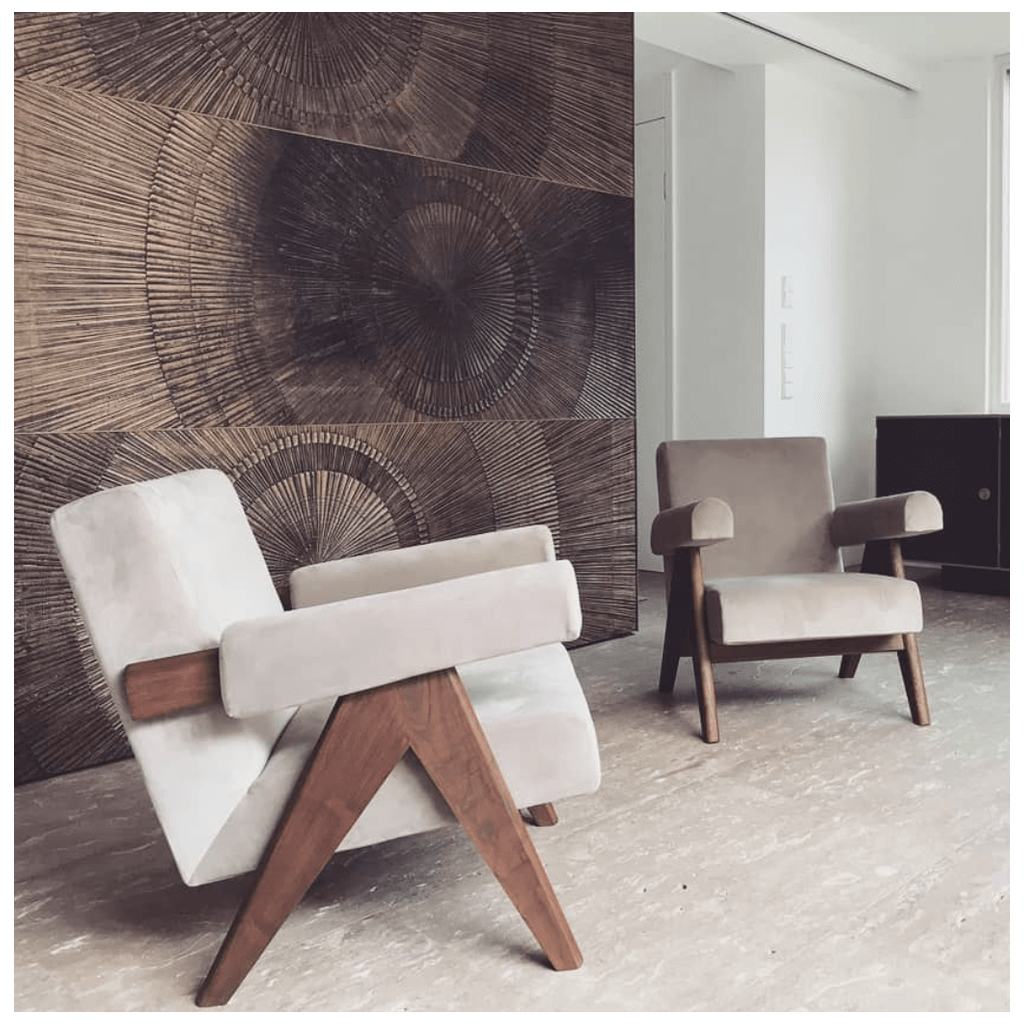 Ondoorzichtig Roestig residu Gewatteerde EASY fauteuil in hout en stof Jeanneret | DIIIZ