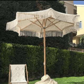 Fabric umbrella with wooden frameTropical