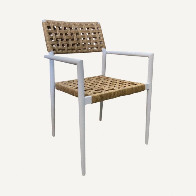 Chaise d'extérieure avec accoudoirs en alu et rotin Rotic