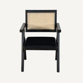 Wood and cane chair with cushion Jeanne