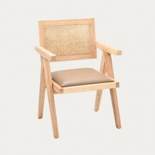 Wood and cane chair with cushion Jeanne