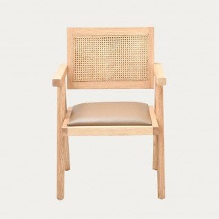 Wood and cane chair with cushion Jeanne