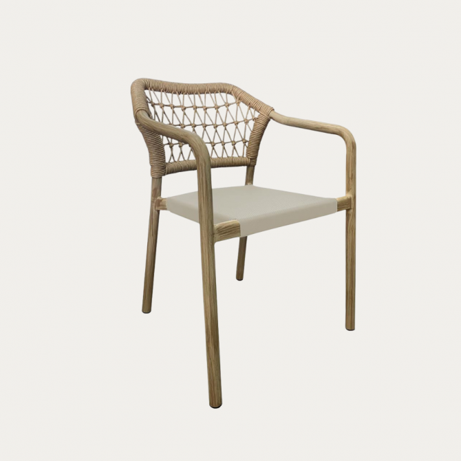 Woven rattan armchair imitation wood Sylveo