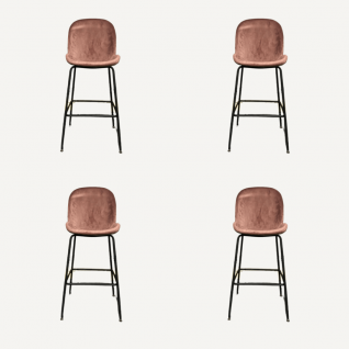 Lot de 4 tabourets de bar Bella en velour rose 75cm - Outlet