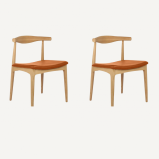 Set of 2 Elbow chairs in natural wood with cognac seat - Outlet 723